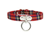 Red Plaid with Small O-Ring Bondage Choker
