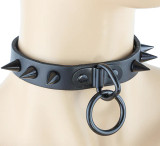 Black Cone Spike O Ring Bondage Leather Choker