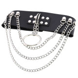 Studded Black Choker with Triple Chain and "O" Ring