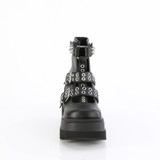Black Vegan Leather Wedge Boots w/ Buckle Straps - SHAKER-62