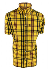 Trojan Mustard Windowpane Plaid Button Shirt with Handkerchief