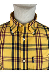 Trojan Mustard Windowpane Plaid Button Shirt with Handkerchief