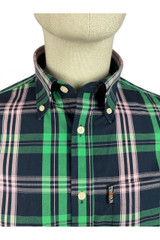 Trojan Navy Windowpane Plaid Button Shirt with Handkerchief