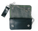 Green Stitch Small Leather Wallet with Chain