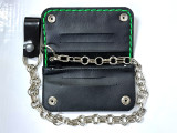 Green Stitched "Made in England" Leather Wallet with Chain