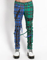 Men's Split Blue and Green Plaid Bondage Pants