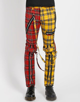 Split Yellow and Red Plaid Bondage Pants