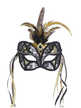 Women's Black and Gold Mardi Grass Carnival Half Mask