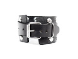 Black Leather Bracelet With Circular Studs