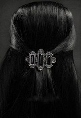 Antique Silver Vivian Black Hairclip w/ Square Stones