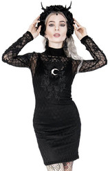 Pencil Mesh Dress with Moon Lace
