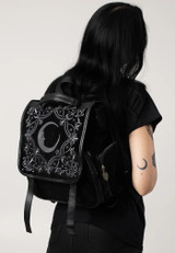 Crescent Square Black Velvet Embroidered Backpack Crescent Square Black Velvet Embroidered Backpack