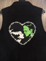 Bride & Frankenstein Stitch Heart Large Embroidered Patch