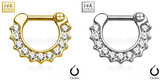 CZ Paved Round Single Line 14Kt Gold Septum Clicker