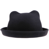 Black Fedora Bowler Hat with  Cat Ears