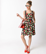 Folter - Black & Holiday Sweater Print Sleeveless Cotton Flare Dress