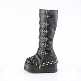 Bell Bottom Draped Vegan Platform Knee High Buckled Boots - STOMP-223