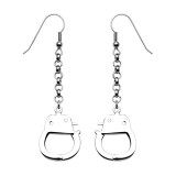 Pair of 316L Hook Earrings with Dangling Handcuffs