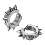 Silver Oval Hoop Non Piercing Ear Cuff Clip On Earrings with Spikes