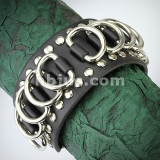 Black Leather Bracelet with Multi D-Rings and Studded Balls