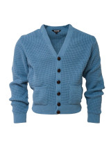 Dusty Blue Retro Waffle Knit Cardigan