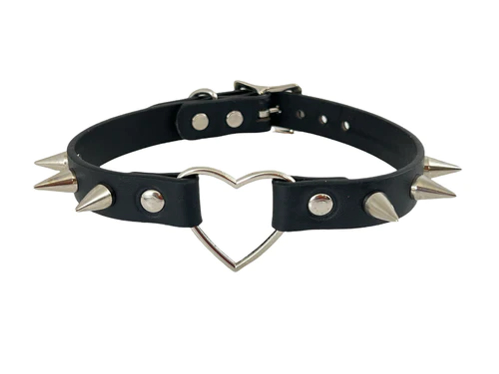 Heart Wide Choker with Silver Cone Spike