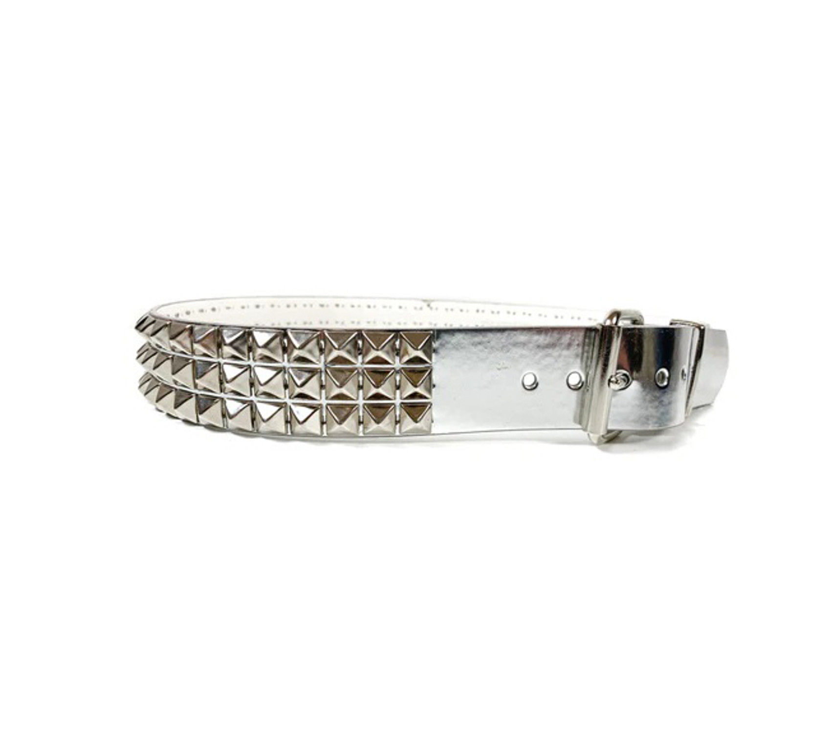 3 Row Pyramid Stud Silver Patent Belt