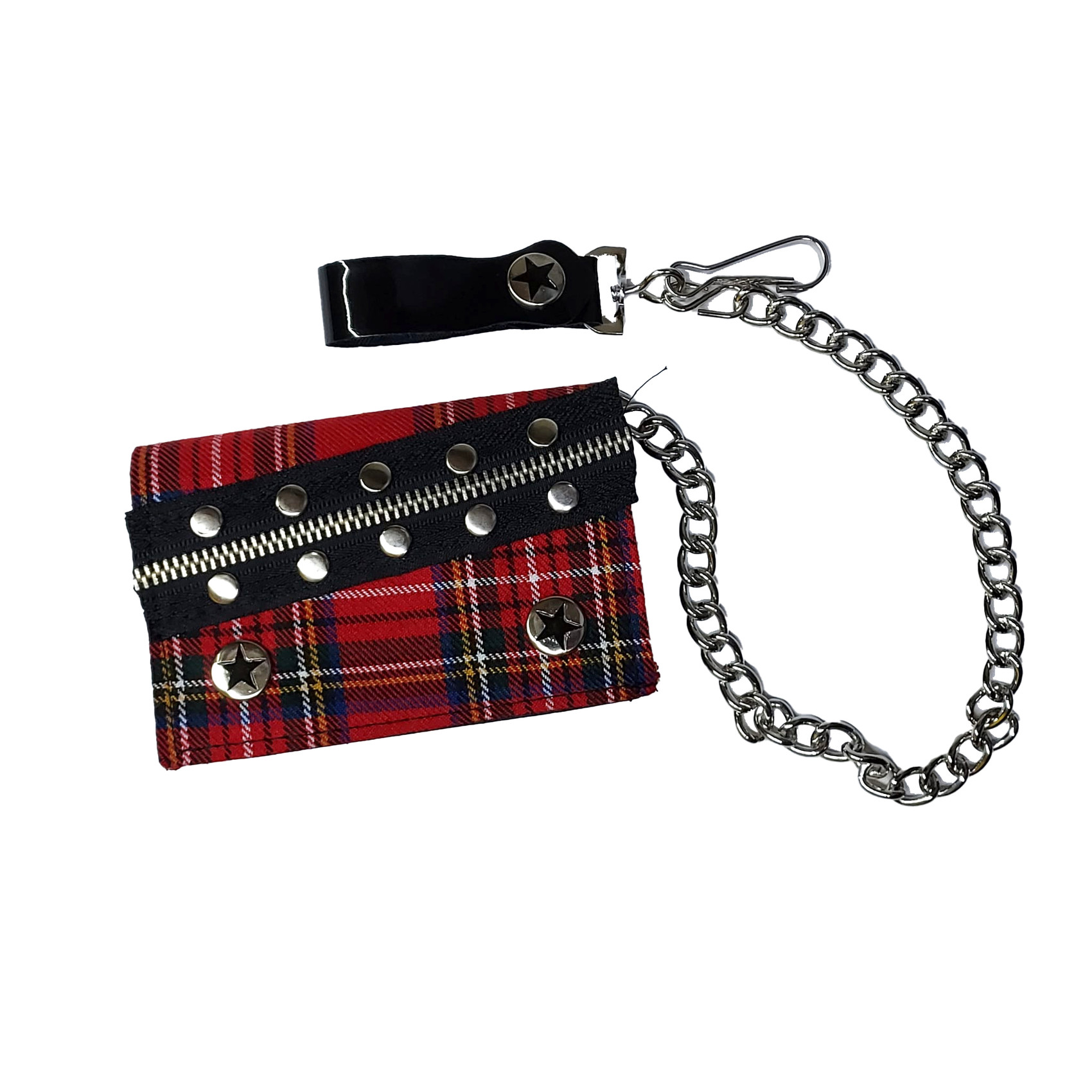 Red Riveted Zipperhead Tri-Fold Wallet