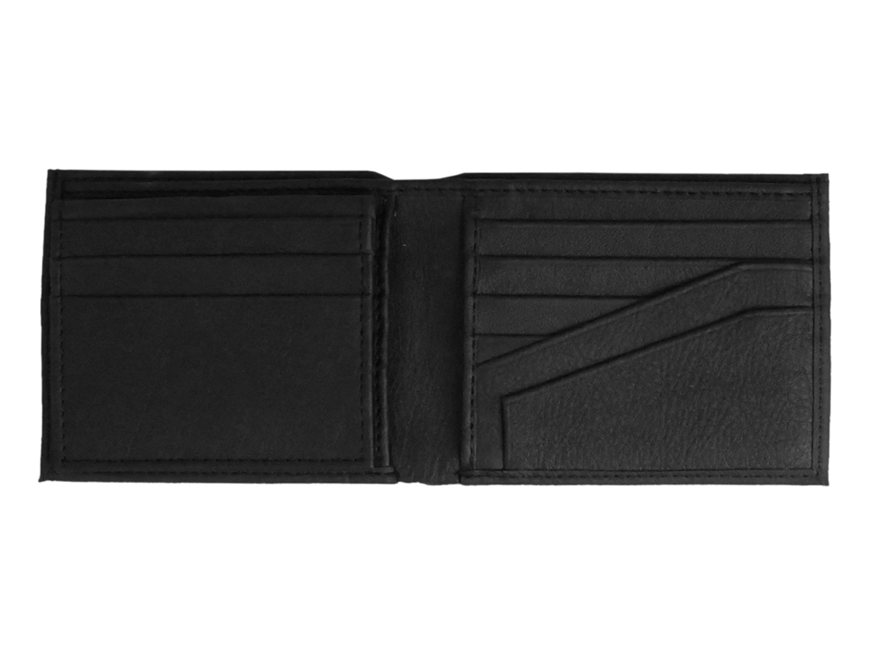 Men's Bi Fold Black Leather Wallet w/ Flap
