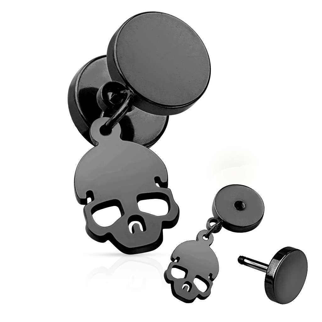2x Fake Plug Skull Dangle Earrings