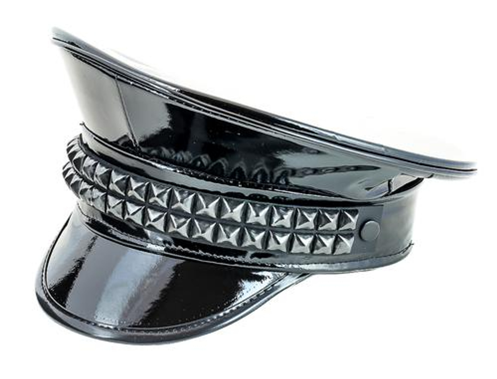 Black Patent Captain Kepi Hat Two Rows 1/2" Pyramid studs