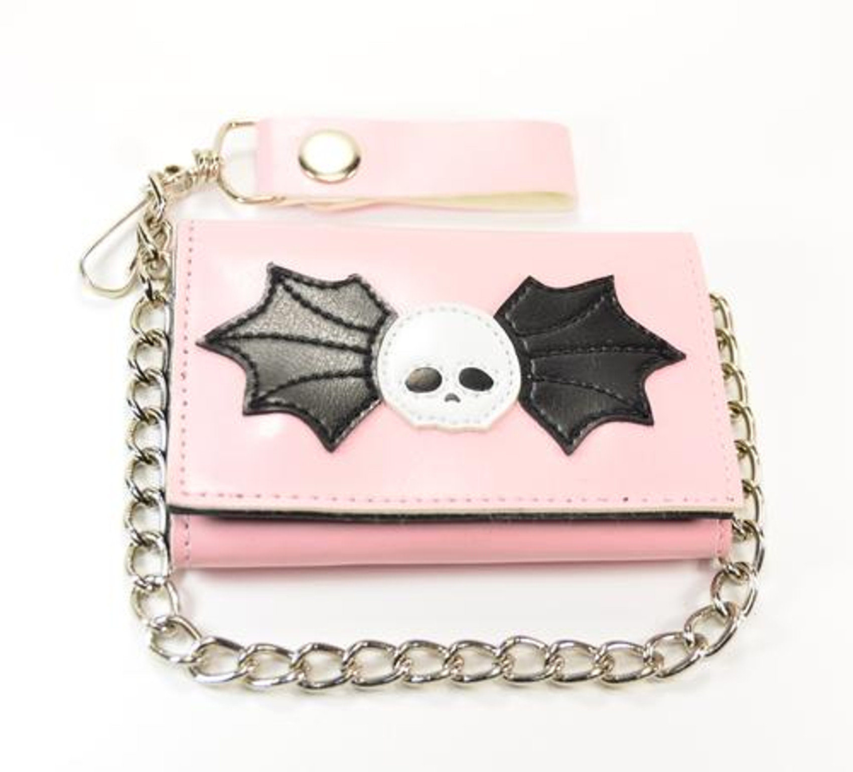 Winged Skull Pink Wallet with Chain
