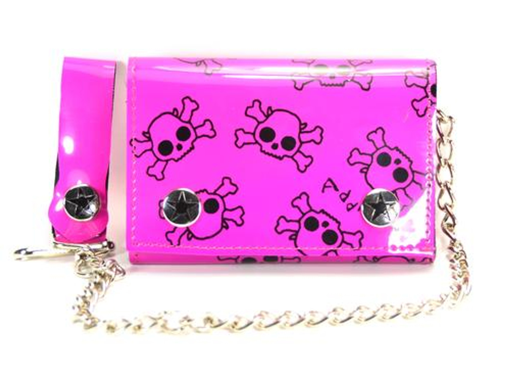 Pink Skulls Prints All Over Chained Wallet