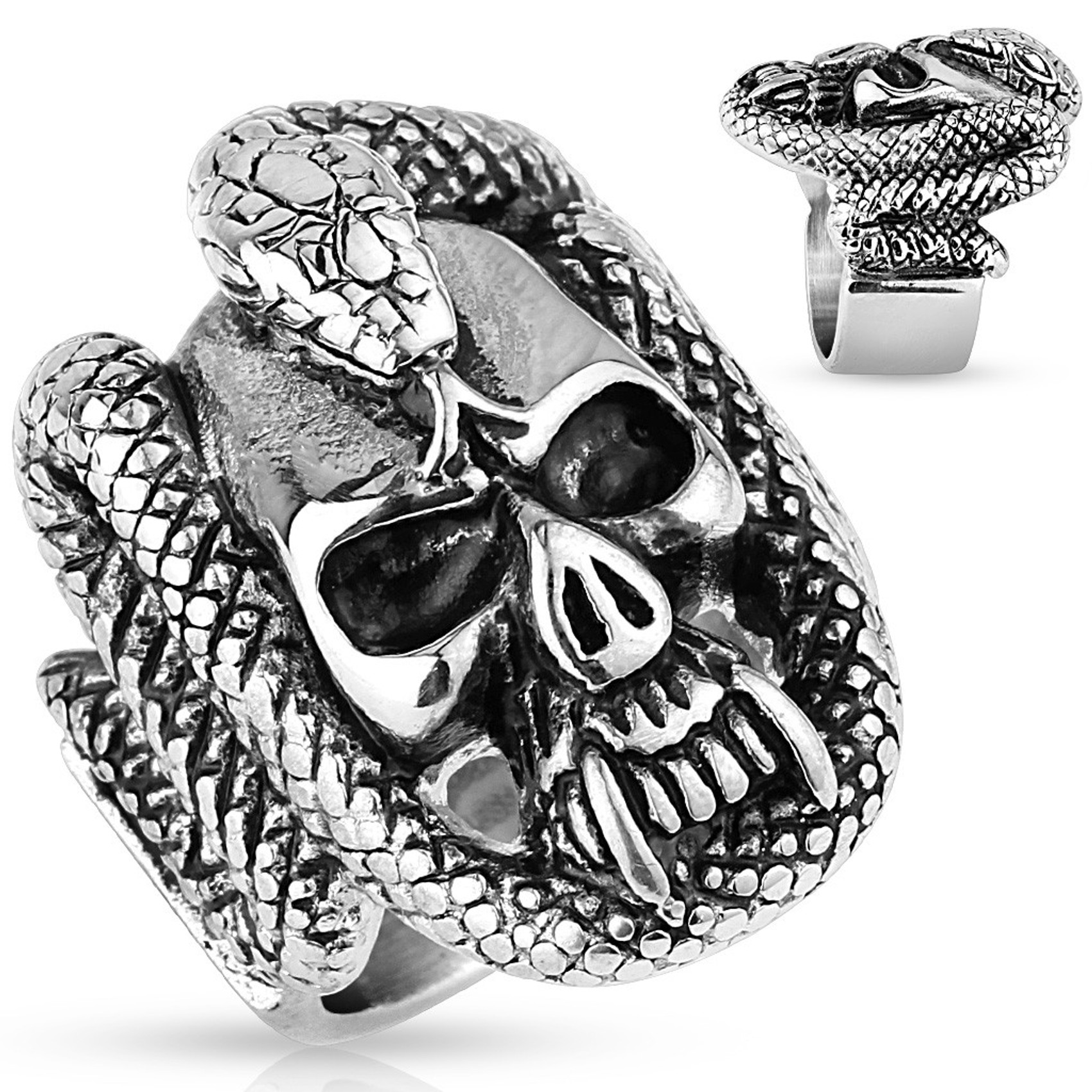 Snake Wraped Skull Ring