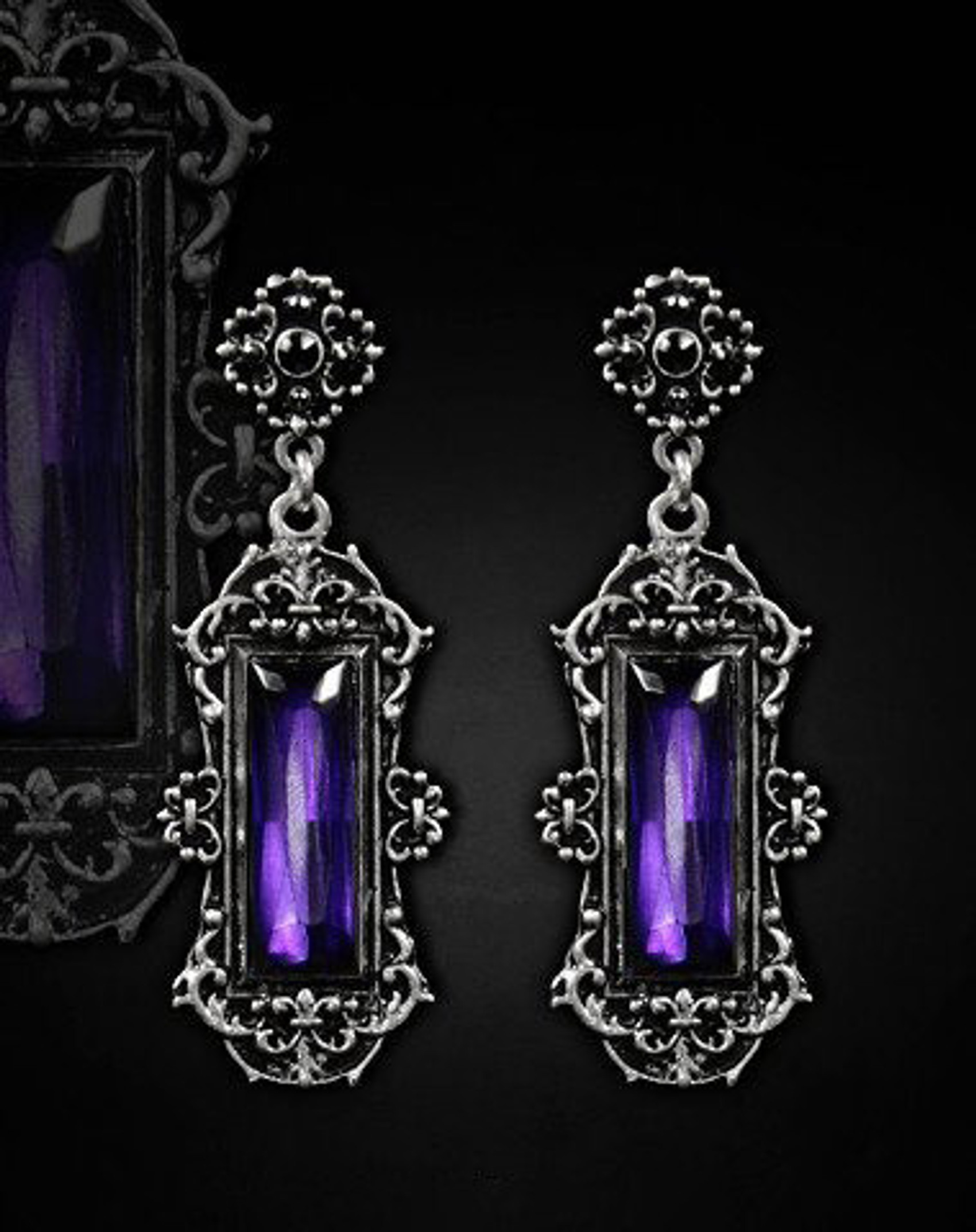 Antique Silver Vivian Violet Earrings