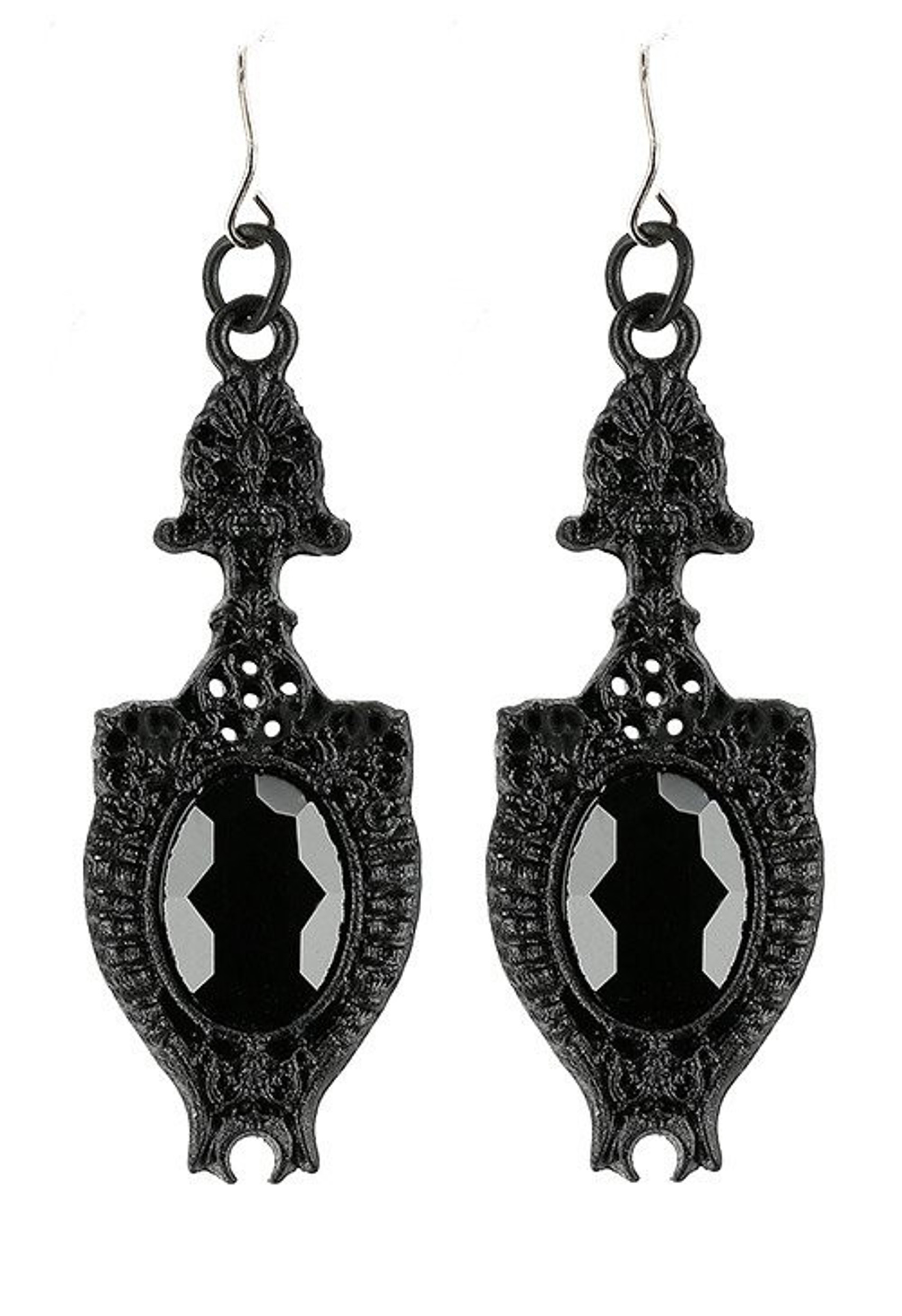 Dark Mirror Horned Black Earrings