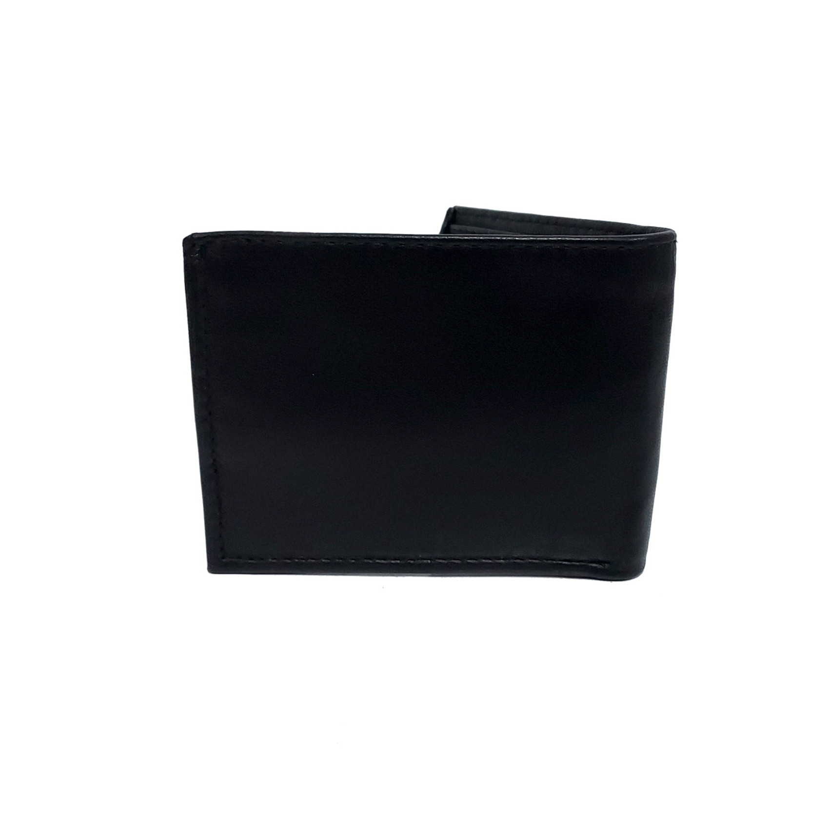 Men's Smooth Black Leather Bi-Fold Wallet