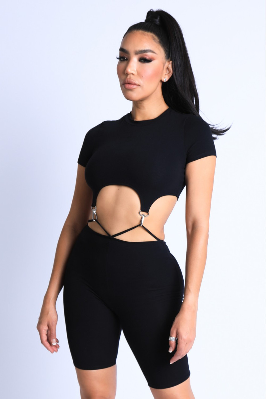 Hooked Black Strap Pants Set