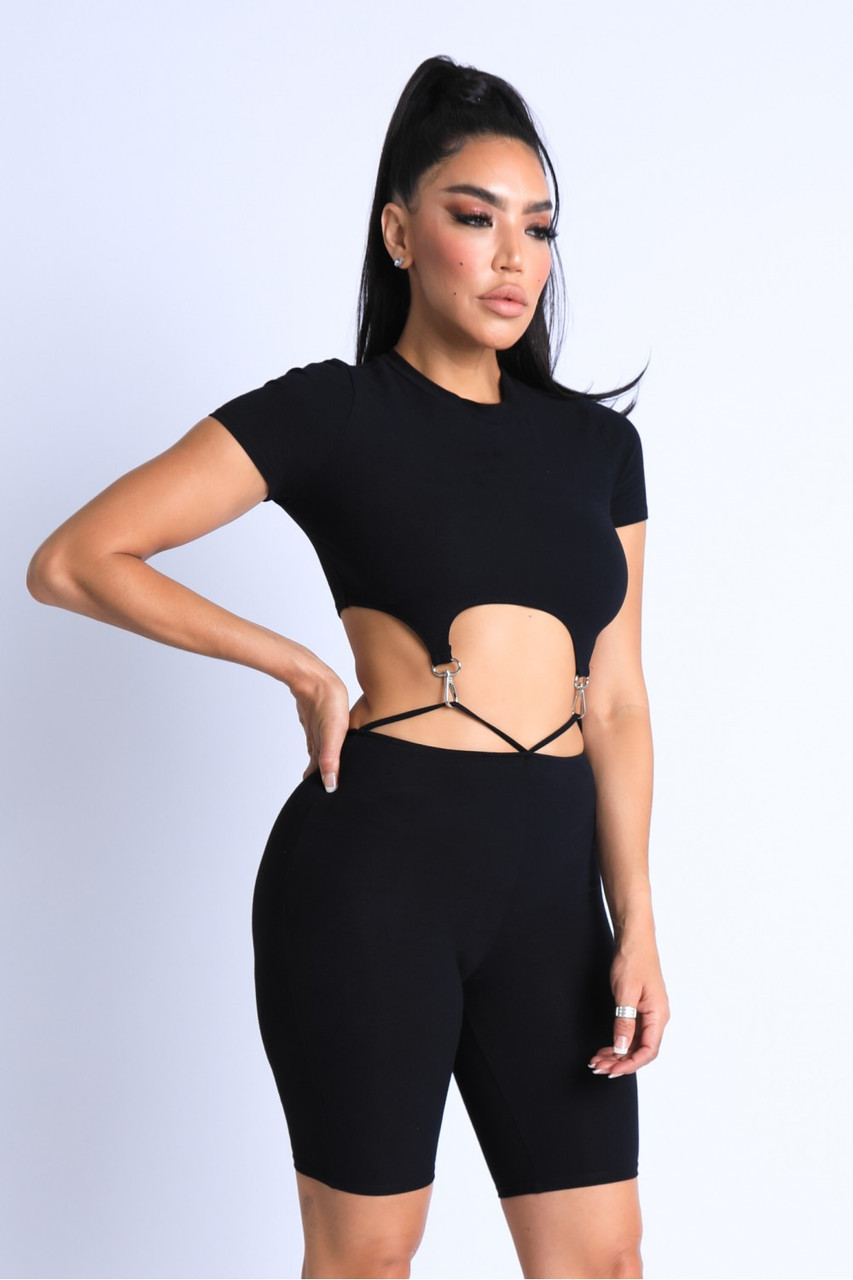 Hooked Black Strap Pants Set
