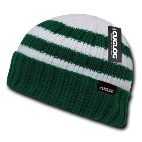 Green and White Shasta Striped Sweater Beanie