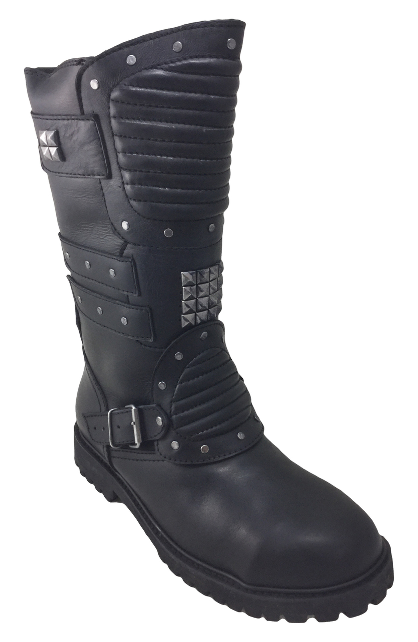 Wez Warrior Studded Black Leather Steel Cap Toe Harness Boots