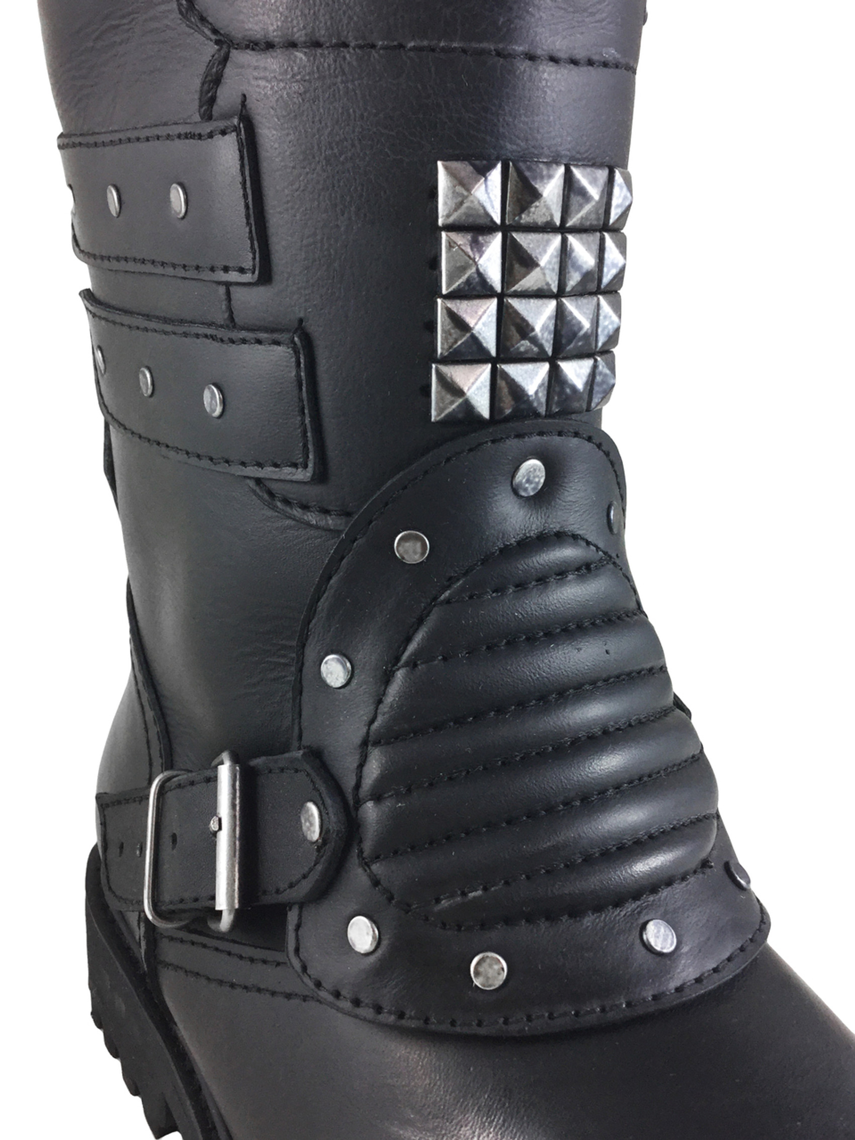Wez Warrior Studded Black Leather Steel Cap Toe Harness Boots