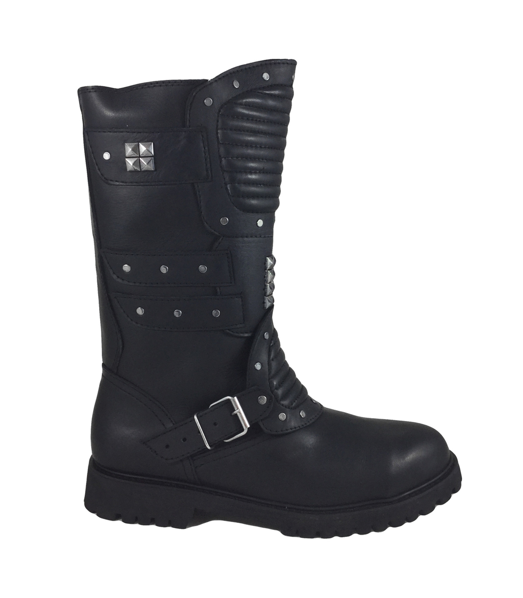 Wez Warrior Studded Black Leather Steel Cap Toe Harness Boots