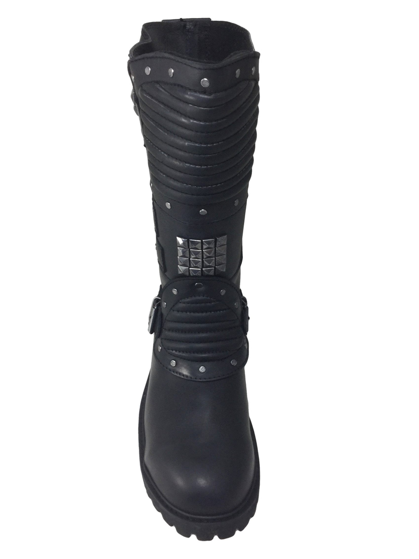 Wez Warrior Studded Black Leather Steel Cap Toe Harness Boots