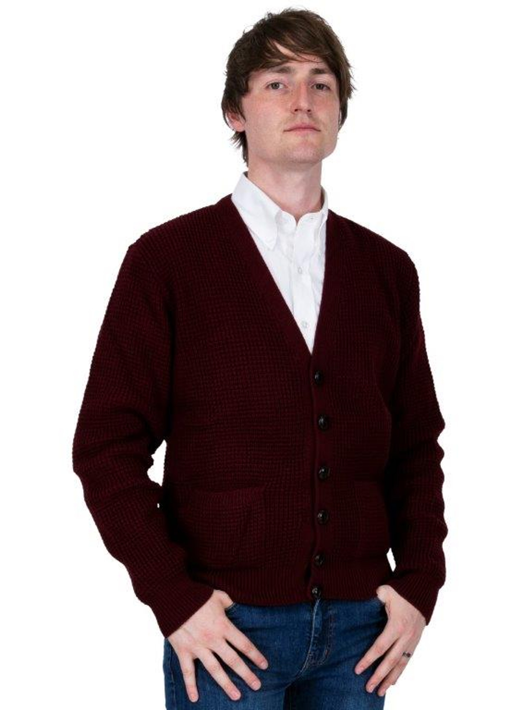 Burgundy Retro Waffle Knit Cardigan