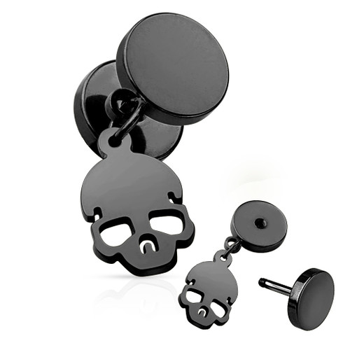 2x Fake Plug Skull Dangle Earrings