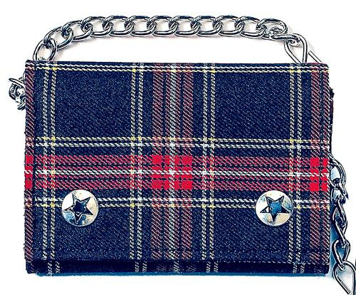 Blue Plaid Chained Wallet
