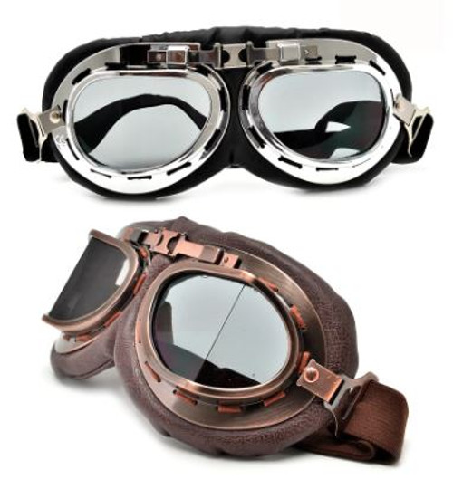 Chrome Retro Thunderdome Motorcycle Goggles with Adjustable Strap