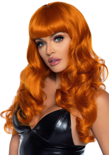 24" Wavy Ginger Wig with Bangs