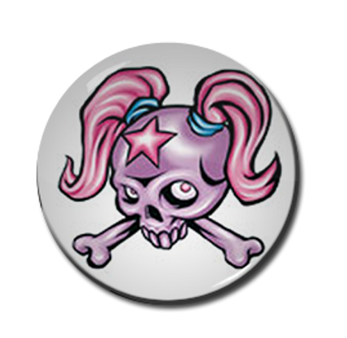 Pigtailed Skull & Cross Bones 1" Pin